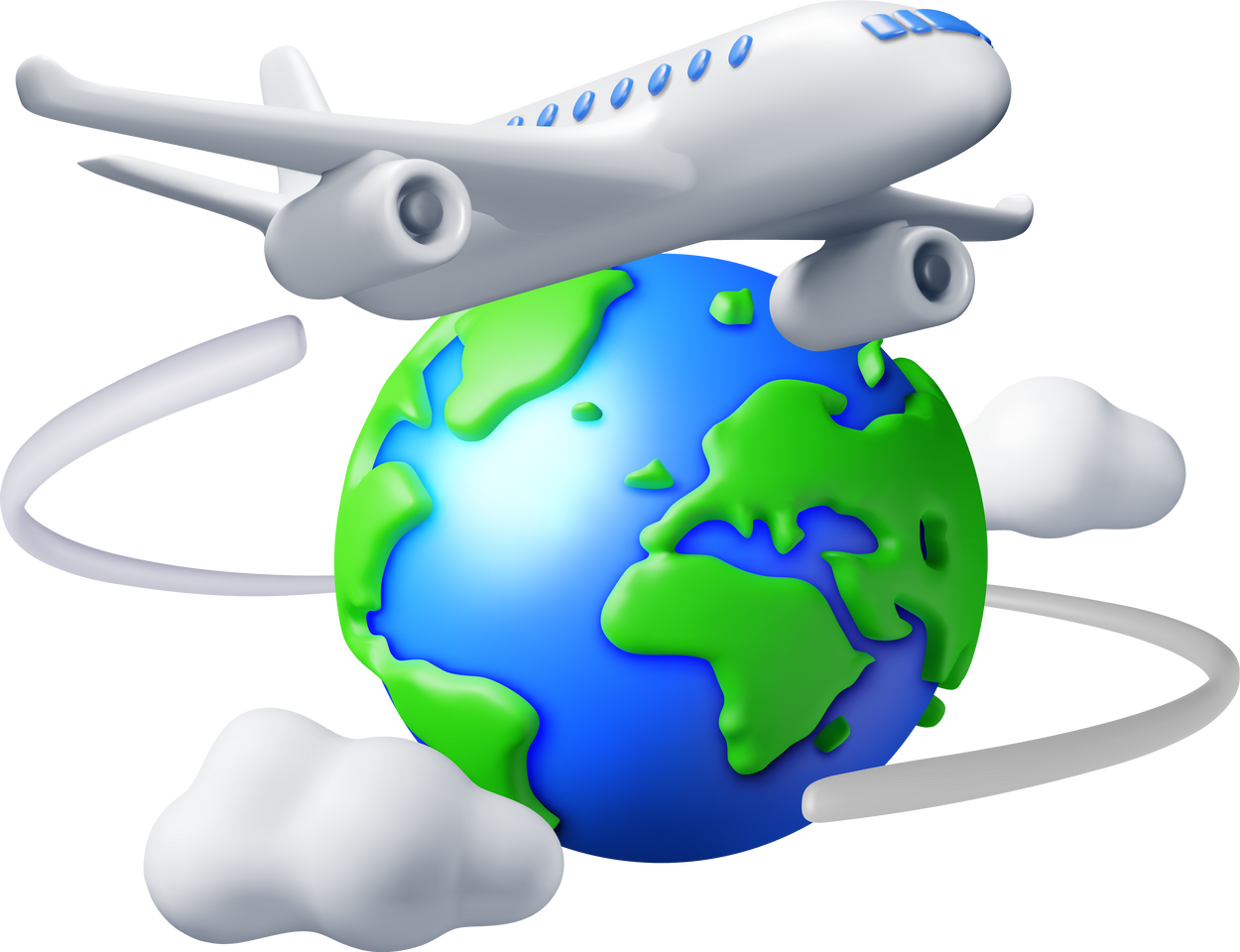 3D Airplane in Clouds and Globe